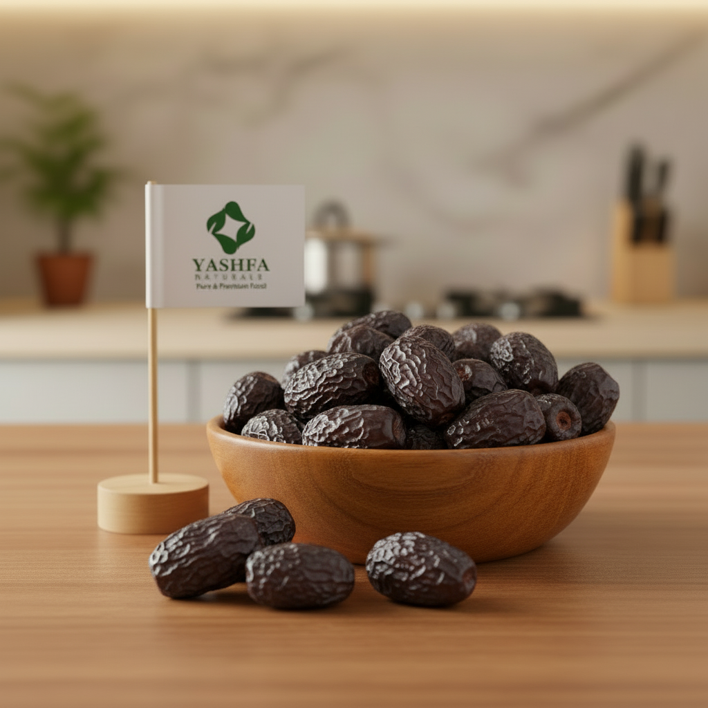 Ajwa Dates in Wooden Bowl