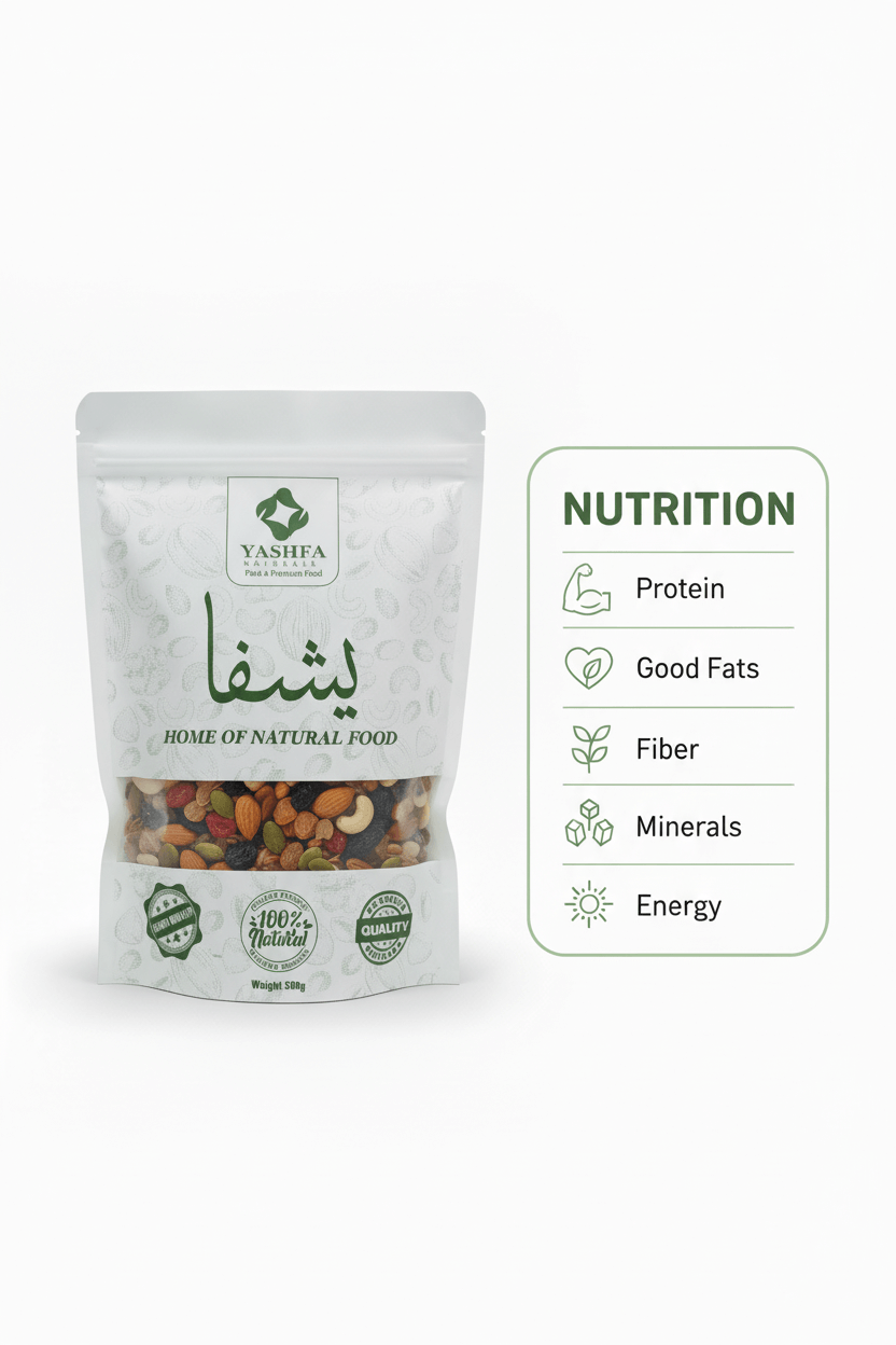 Yashfa Naturals Mixed Dry Fruits Nutrition Infographic