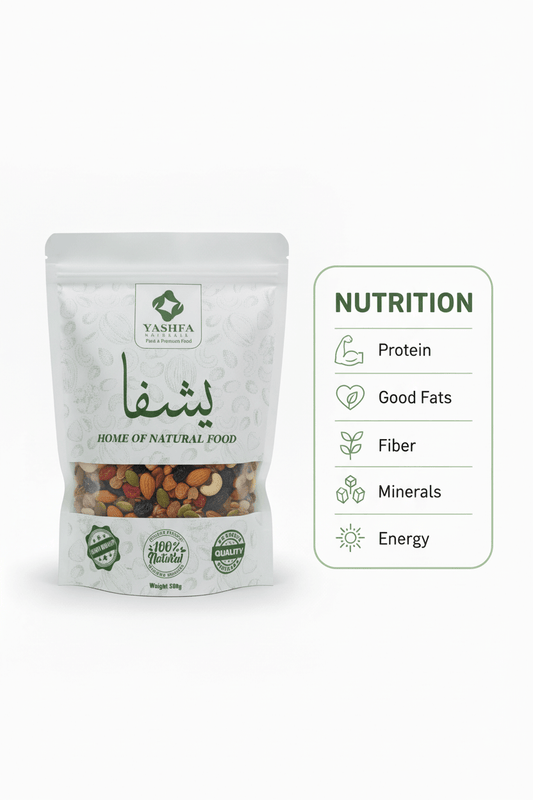 Yashfa Naturals Mixed Dry Fruits Nutrition Infographic