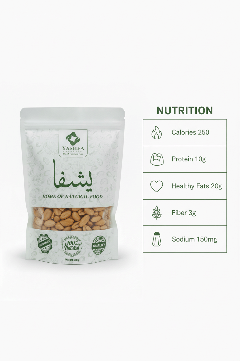 Yashfa Naturals Roasted & Salted Peanuts Nutrition Infographic